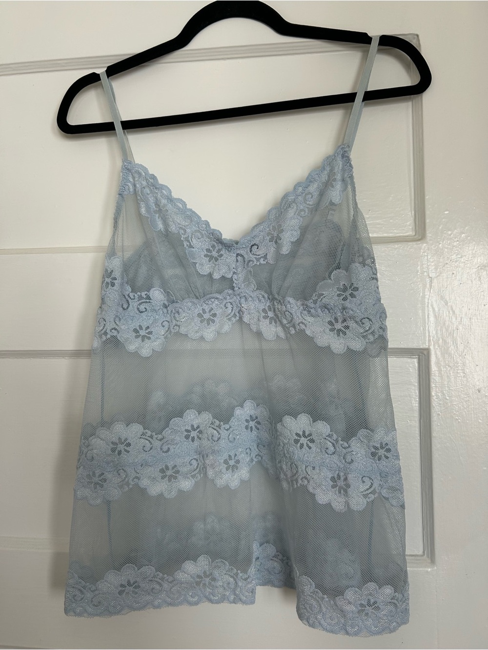 Rampage Sheer Floral Lace Chemise - Light Blue